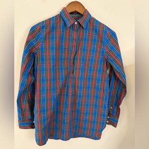 Land’s End preppy plaid shirt 3/4 button up in blue red green black white SZ 2